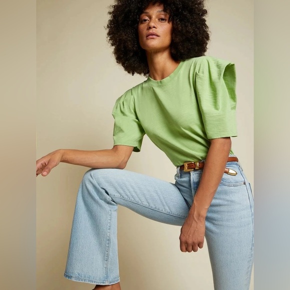 Nation LTD Blythe Origami Sleeve Boxy Tee in Envy Green Size Medium - Picture 2 of 7